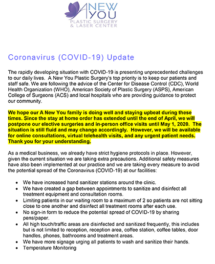 Click here to Read A New You's Update on the COVID-19 (coronavirus) Outbreak